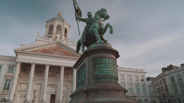 Brussels, Belgium - Statue of Godfrey of Bouillon at the Royal Square Plaza Real