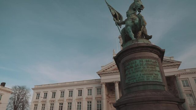 Brussels, Belgium - Statue of Godfrey of Bouillon at the Royal Square Plaza Real