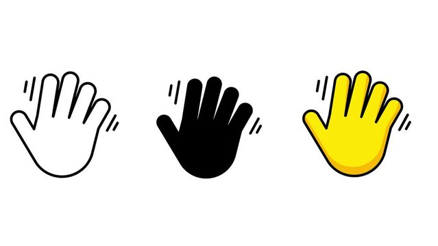 Hand Waving set Sign Animation on white background. Body Language and hands Expression like,  Hi, Bye and Hello 