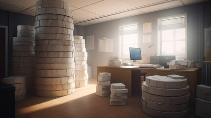 stacked packages in office, digital art illustration, Generative AI
