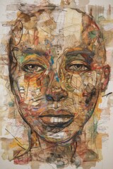 A digitally made mixed media collage image of a face. Generative AI.