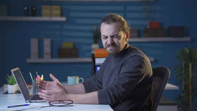 Businessman with aversion to work is upset.