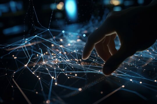 Abstract visualization of the collection of information for analysis in the data center of neural network. AI generated