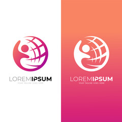 Fototapeta premium Globe logo and family care design, earth icons