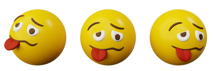 3d emoticon drunk or stupid face emoji yellow ball emoticon creative user interface web design symbol