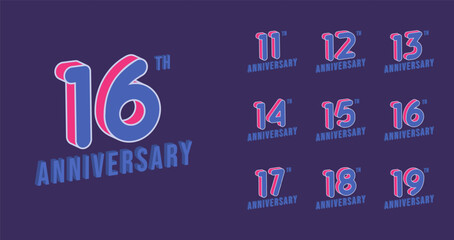 Set of isometric anniversary logo. Anniversary number with 3d style