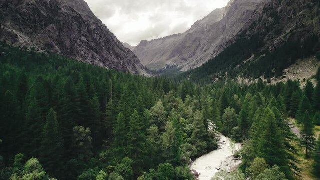 Aerial shot of the Alps shot from Ailefroide in France with a 4K drone
