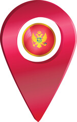 Destination pin icon with Montenegro flag.Location red map marker