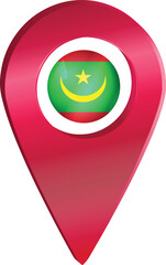 Destination pin icon with Mauritania flag.Location red map marker