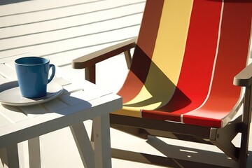 beach chair with table and a mug summer vibes