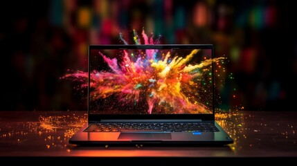 Vibrant Laptop Photoshoot with Professional Camera and Stunning Lighting for an Immersive Visual Experience, Generative AI