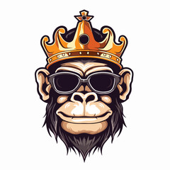 Vector illustration of cool gorilla monkey king smile wearing crown and glasses