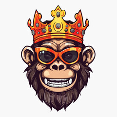 Vector illustration of cool gorilla monkey king smile wearing crown and glasses