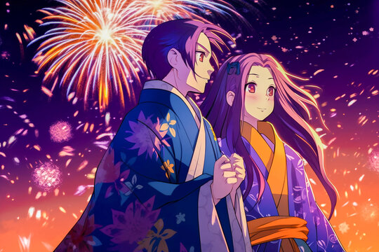 七夕祭りの織姫と彦星　Orihime and Hikoboshi at the Tanabata Festival　|　Generative AI