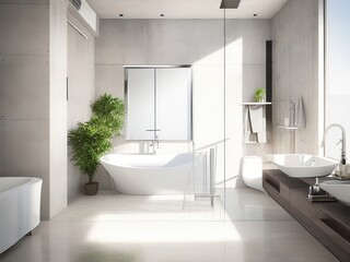 Naklejka na ściany i meble elegant bathroom interior in a luxury house with plant, Generative AI