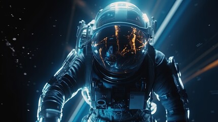 Obraz na płótnie Canvas sci fi neon light astronaut, digital art illustration, Generative AI