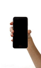 White Female hand holding phone