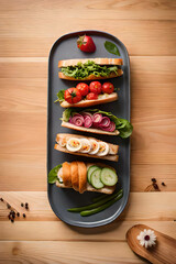 food plate on dark stone background close up. Top view., generative AI