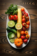 plate of fruits and vegetables, healthy eating, view from above