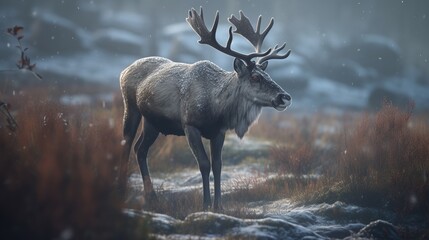 wild reindeer, digital art illustration, Generative AI