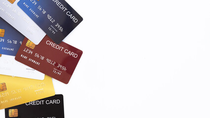 credit cards group making a color swatch, isolated on white