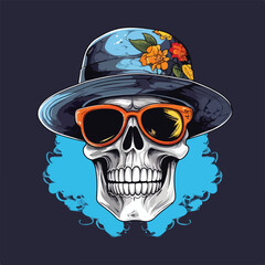 Vector illustration of cool gangster skull head with hat and glasses vintage style art for tattoo and shirt design