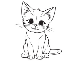 Fototapeta premium A drawing of a cat with a black outline. Silhouette line art cat coloring page.