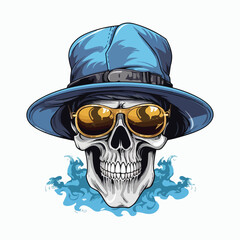 Vector illustration of cool gangster skull head with hat and glasses vintage style art for tattoo and shirt design