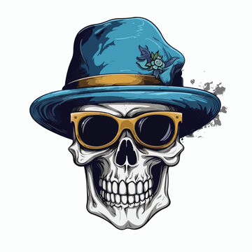 Vector illustration of cool gangster skull head with hat and glasses vintage style art for tattoo and shirt design