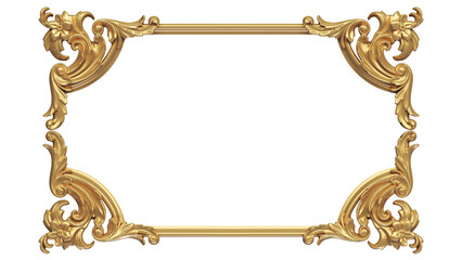 PNG image render of Antique gold frame isolated on white background  - obrazy, fototapety, plakaty