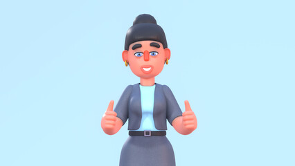 3d render of cute woman showing thumbs up gesture