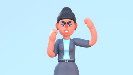 3d render of angry woman shouting in rage