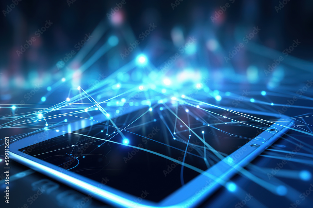 Wall mural smart mobile phone to social networks connect to the global network network touch screen device, dig