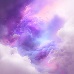 Fototapeta premium Colorful mist clouds blending in looking like a dimensional heaven. Powerful. Beautiful. Dreamy. Purple-pink shades. A light shining bright in the center. 