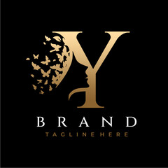 Letter Y Beauty Butterfly Crown Logo Design