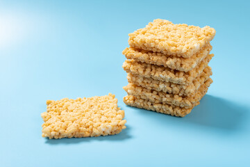 angle view rice crust on a blue background