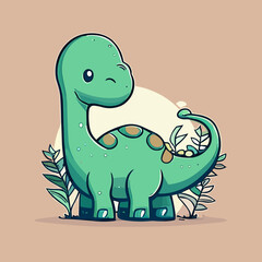 Cute Cartoon Dinosaurs. Vector Illustration of a Dinosaur.
