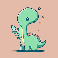 Cute Cartoon Dinosaurs. Vector Illustration of a Dinosaur.