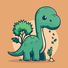 Cute Cartoon Dinosaurs. Vector Illustration of a Dinosaur.