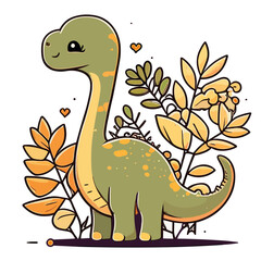 Cute Cartoon Dinosaurs. Vector Illustration of a Dinosaur.