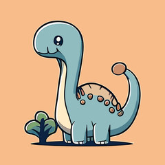 Cute cartoon dinosaur with leaves. Vector illustration for your design.