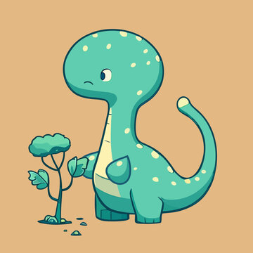 Cute cartoon dinosaur with leaves. Vector illustration for your design.