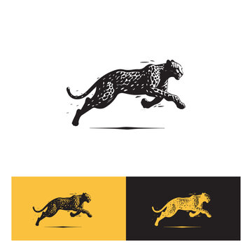 Running leopard. Motion of predator logo