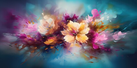 Fototapeta na wymiar a floral image set on a blue backdrop Generative AI