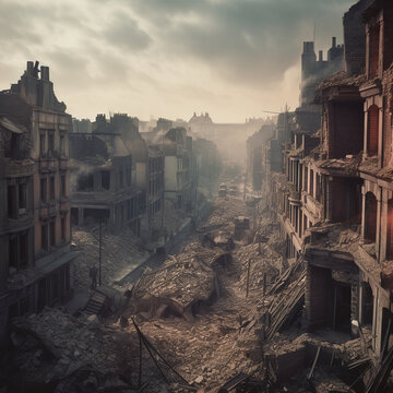 ruins of a war torn city, battle destruction, warzone, devastation
