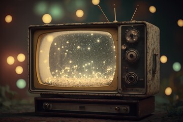 Old TV, 80s and 90s, retro, bokeh background, digital illustration. Generative AI