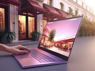 Person using laptop, technology and mobility concept, digital illustration. Generative AI