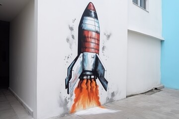 Rocket painted on the wall, business and startup concept. Generative AI