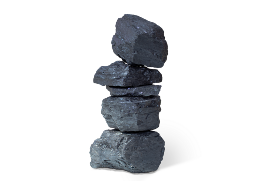 Coal lies on top of each other. Isolated on transparent background.