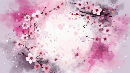 桜で装飾された淡いピンクの抽象的な背景：AI作品
